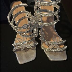 SHEIN Silver Pearl Embellished Heels